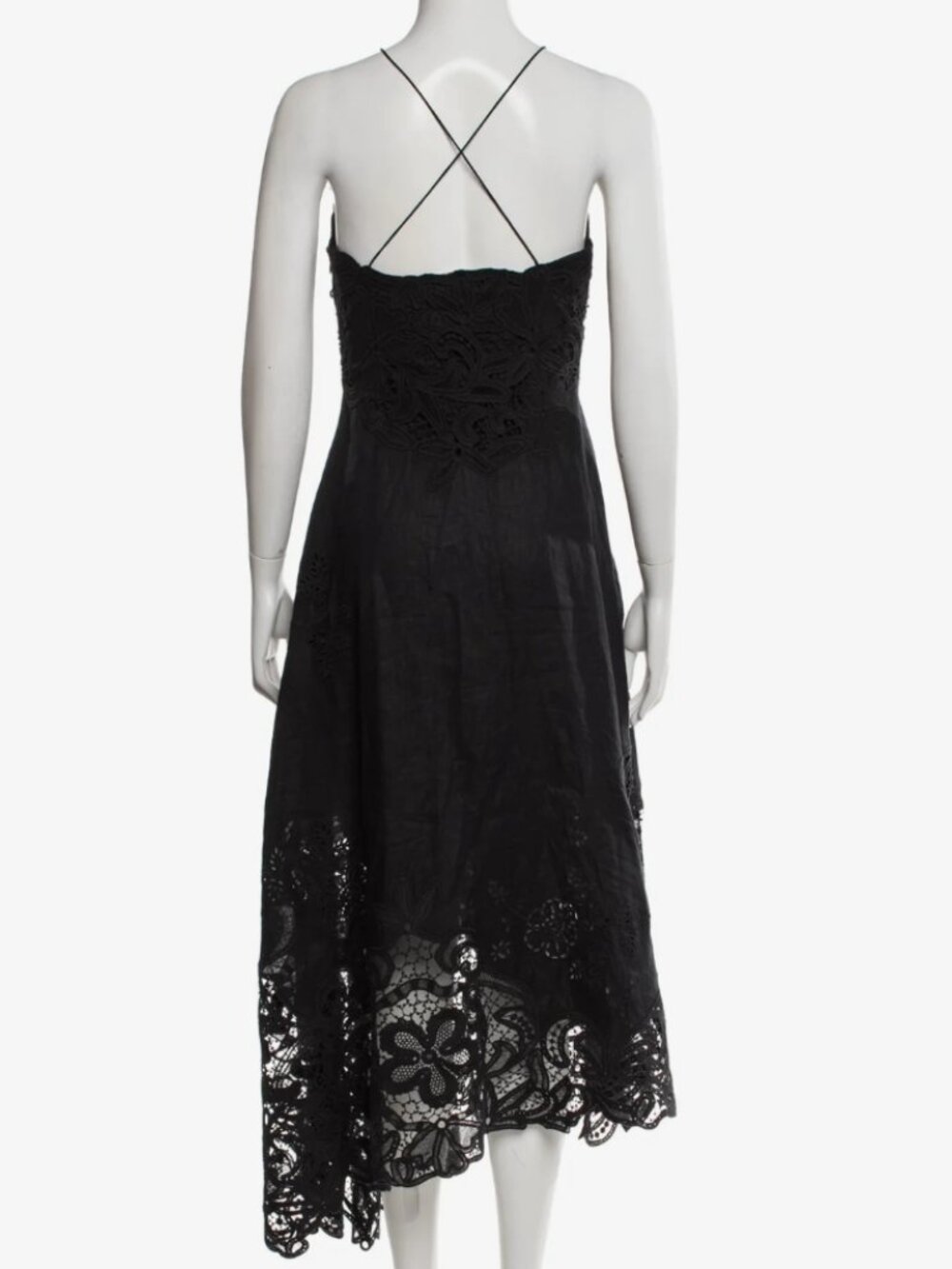 NWOT ULLA JOHNSON Brigitte Guipure Lace-Paneled Linen Dress in Noir XS $1,650 - Picture 10 of 10